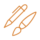 Icon of pen and pencil in orange
