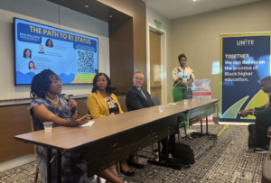 The panel discussion took place July 30th in Atlanta as part of the UNCF Unite conference. Left to right: Dr. Muhsinah Morris, Morehouse College; Dr. Erica Johnson, Morehouse School of Medicine; Dr. Barney Graham, Morehouse School of Medicine; and moderator MIIP Sr. Program Manager Chinwe Ohanele Agwu.